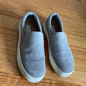 Grey Steve Madden suede slip on sneakers